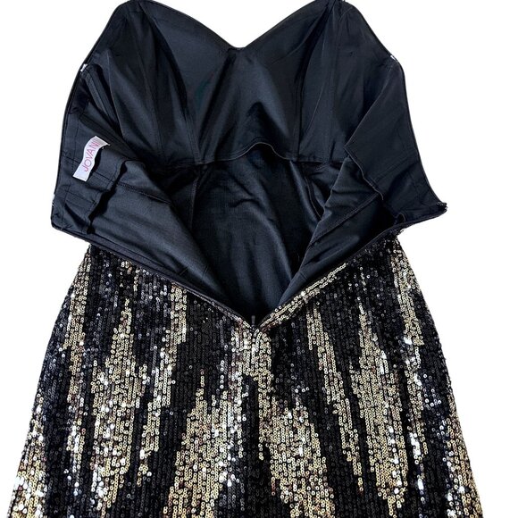 JOVANI Strapless Mermaid Black Gold Sequin Evening Gown Maxi Dress Size S (2-4) - Picture 11 of 15